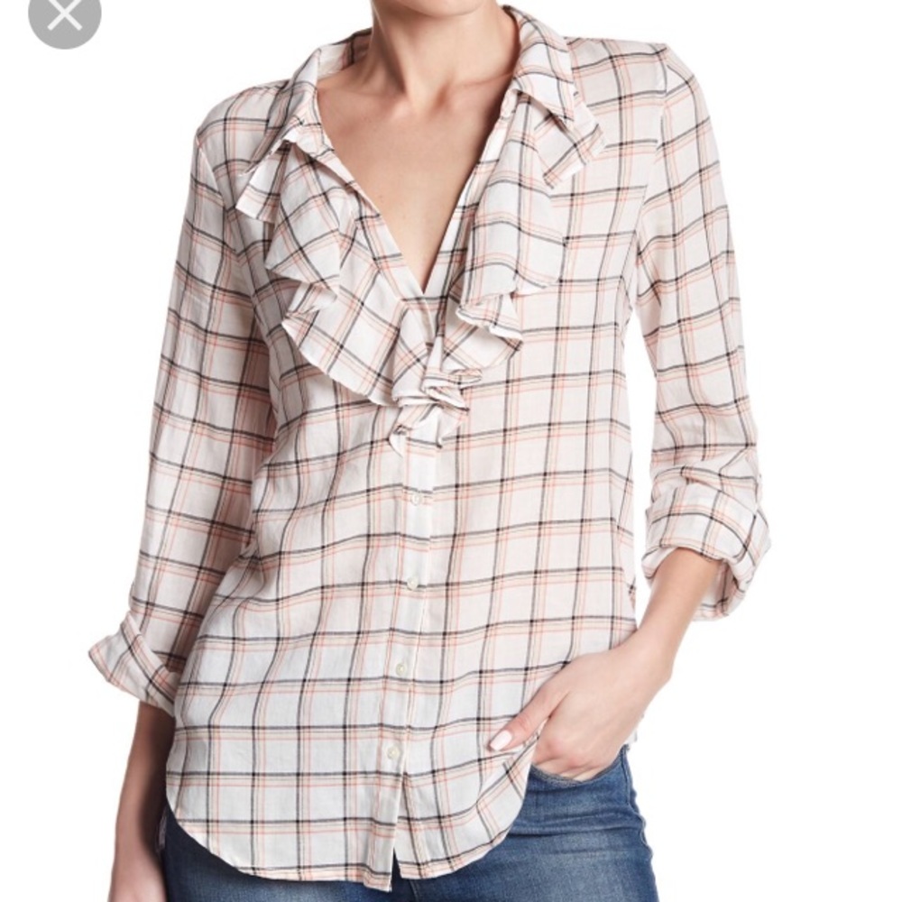 Joie Plaid Ruffle Blouse new Small